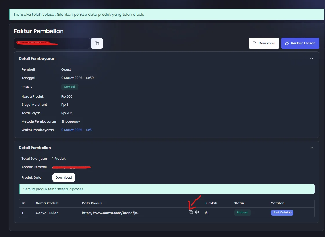 Screenshot langkah 1: Akses Faktur Pembelian dan Temukan Link Undangan