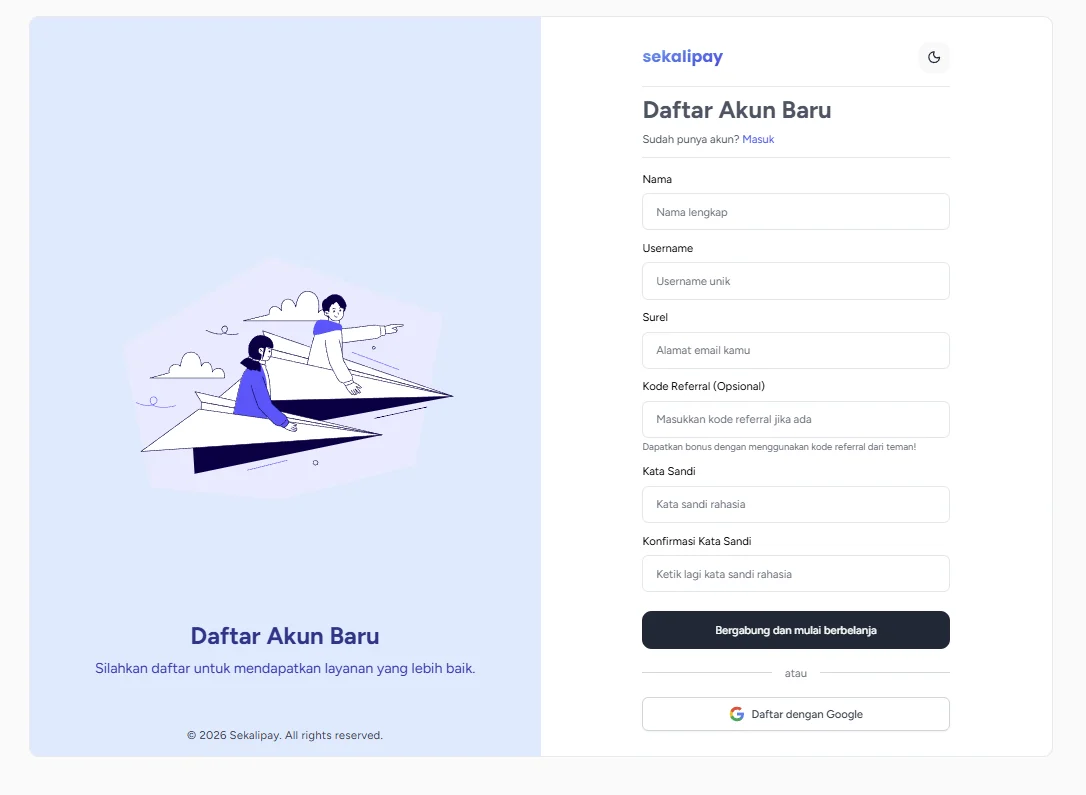 Screenshot langkah 3: Mendaftar Akun Menggunakan Email
