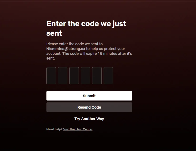 Screenshot langkah 4: Ambil dan Masukkan Kode Verifikasi Netflix
