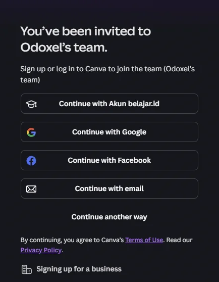 Screenshot langkah 5: Ikuti Proses Bergabung ke Tim di Canva