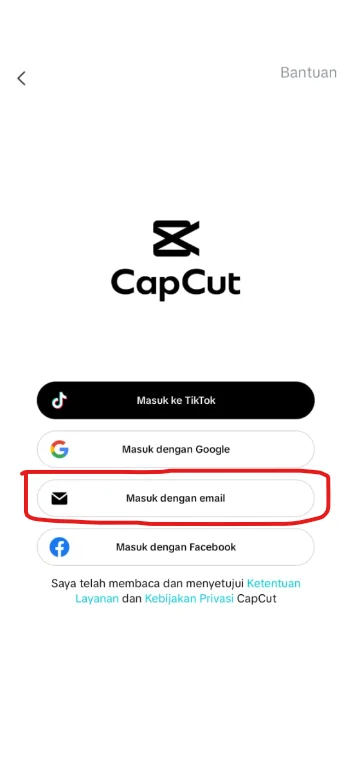 Screenshot langkah 5: 5. Proses Login CapCut Menggunakan Email (Mobile)