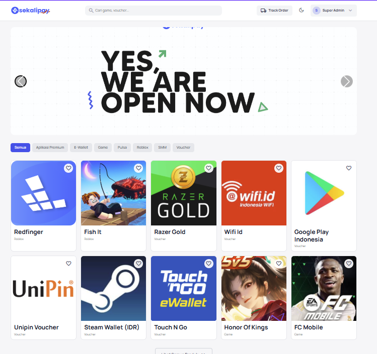 Preview website top up reseller Sekalipay